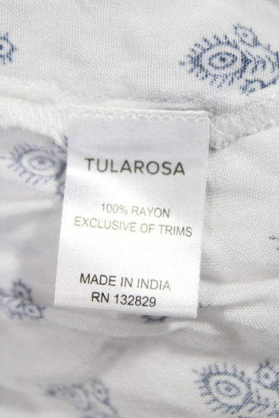 Tularosa Women Cropped Blouse Off Shoulder Paisley Blue Rayon Size XS