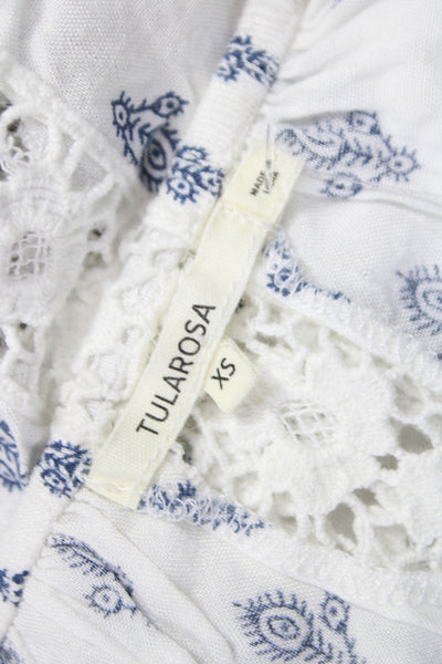 Tularosa Women Cropped Blouse Off Shoulder Paisley Blue Rayon Size XS