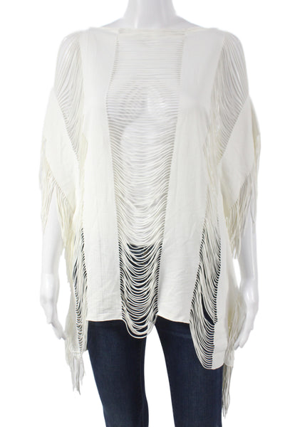 Pily Q Women Boho White Sleeveless Blouse Cover Up Round Neck Size XS