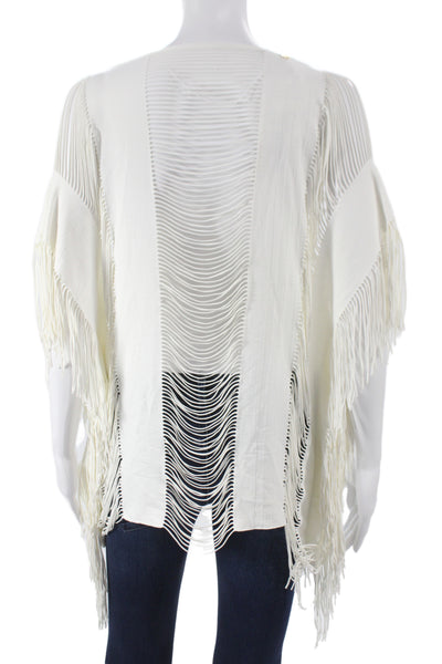 Pily Q Women Boho White Sleeveless Blouse Cover Up Round Neck Size XS