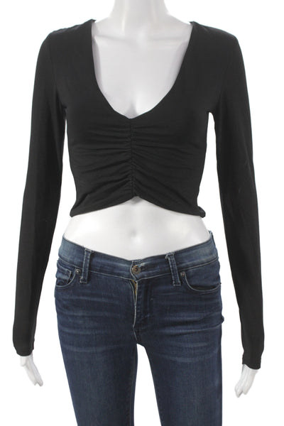 Tiger Mist Womens Cropped V-Neck Long Sleeve T-Shirt Black Size M
