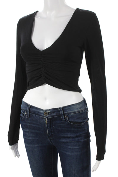 Tiger Mist Womens Cropped V-Neck Long Sleeve T-Shirt Black Size M