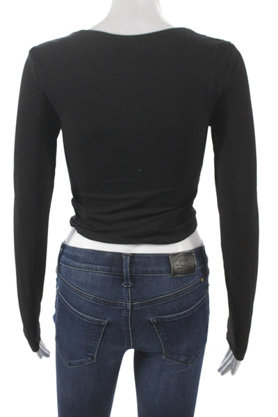 Tiger Mist Womens Cropped V-Neck Long Sleeve T-Shirt Black Size M