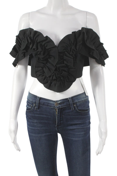 Acler Women Black Off Shoulder Cropped Sleeveless Blouse Zip Size 4