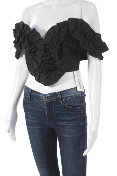 Acler Women Black Off Shoulder Cropped Sleeveless Blouse Zip Size 4