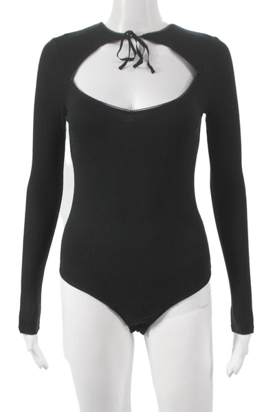 For Love & Lemons Womens Black Long Sleeve Bodysuit Round Neck Size S