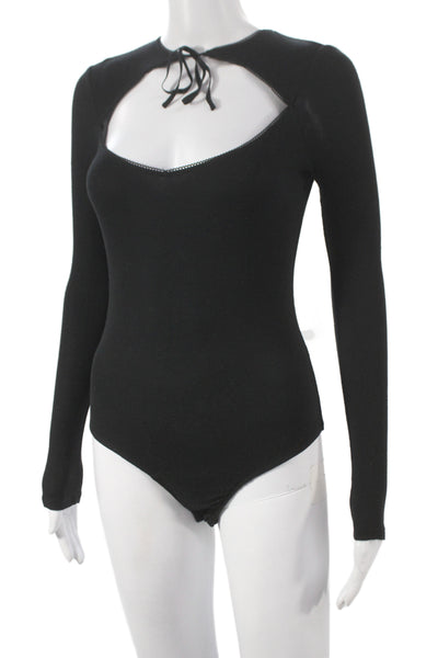 For Love & Lemons Womens Black Long Sleeve Bodysuit Round Neck Size S