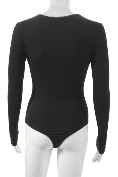 For Love & Lemons Womens Black Long Sleeve Bodysuit Round Neck Size S