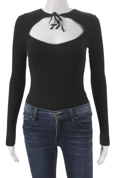 For Love & Lemons Womens Black Long Sleeve Bodysuit Round Neck Size S
