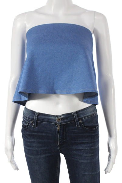 Clayton Womens Cropped Tank Blue Off Shoulder Sleeveless Cotton Size S