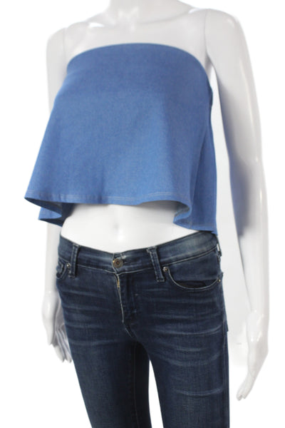 Clayton Womens Cropped Tank Blue Off Shoulder Sleeveless Cotton Size S