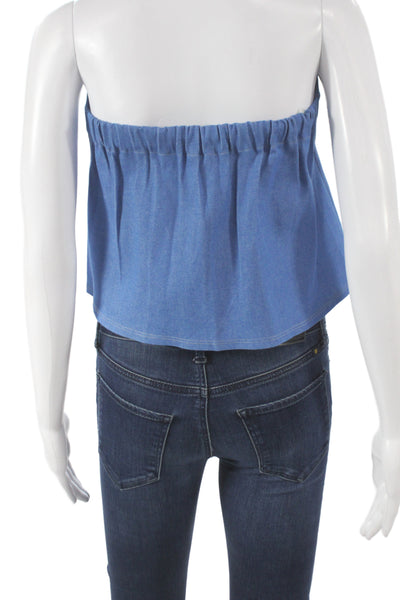 Clayton Womens Cropped Tank Blue Off Shoulder Sleeveless Cotton Size S