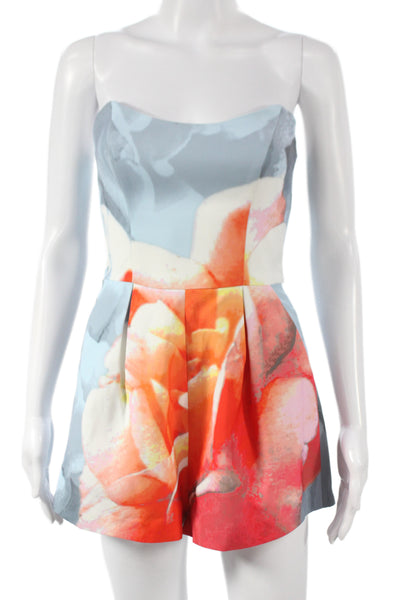 Keepsake Women Romper Blue Floral Sweetheart Sleeveless Polyester Size XS