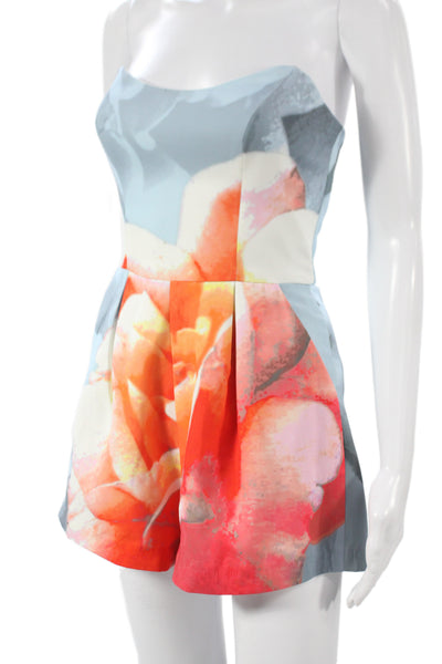 Keepsake Women Romper Blue Floral Sweetheart Sleeveless Polyester Size XS
