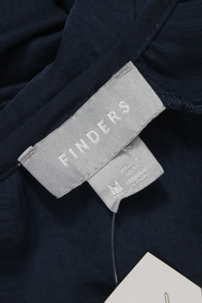Finders Women Romper Blue Long Sleeve Round Neck Button Polyester Size M