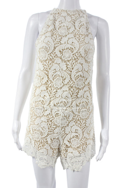 Winston White Women Boho Floral Halter Tie Sleeveless Romper Beige Size XS