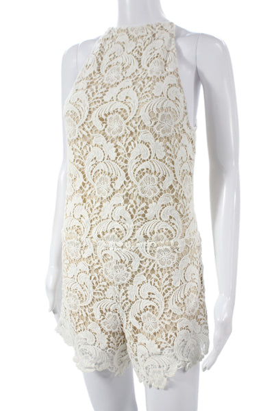 Winston White Women Boho Floral Halter Tie Sleeveless Romper Beige Size XS