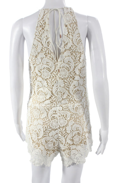Winston White Women Boho Floral Halter Tie Sleeveless Romper Beige Size XS