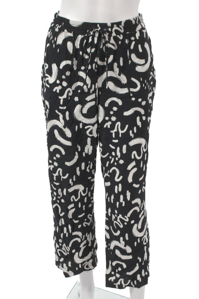 T Tahari Women Cropped Geometric Rayon Drawstring Pants Black Size S
