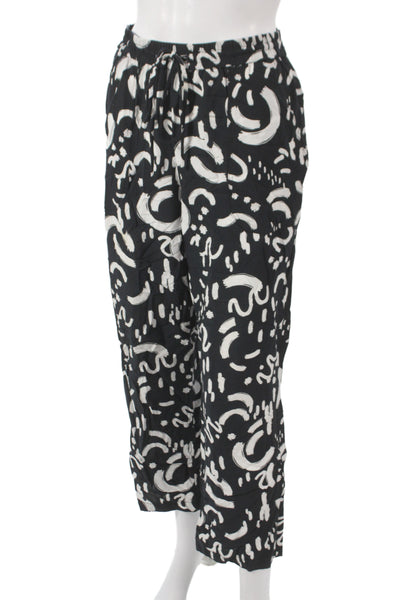 T Tahari Women Cropped Geometric Rayon Drawstring Pants Black Size S