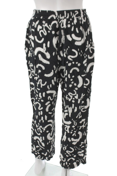 T Tahari Women Cropped Geometric Rayon Drawstring Pants Black Size S