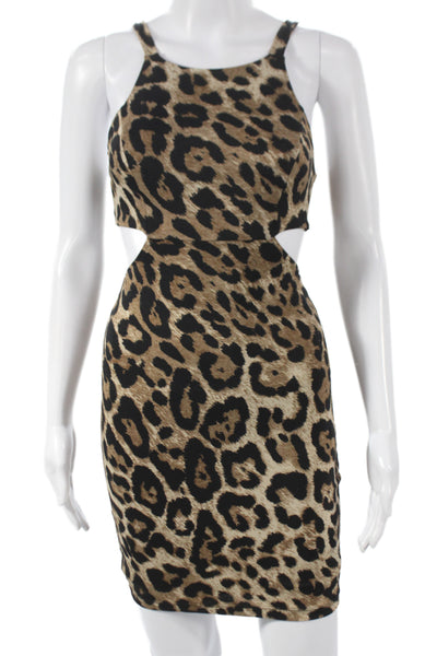 Nookie Beach Womens Halter Bodycon Animal Print Dress Beige Polyester Size S