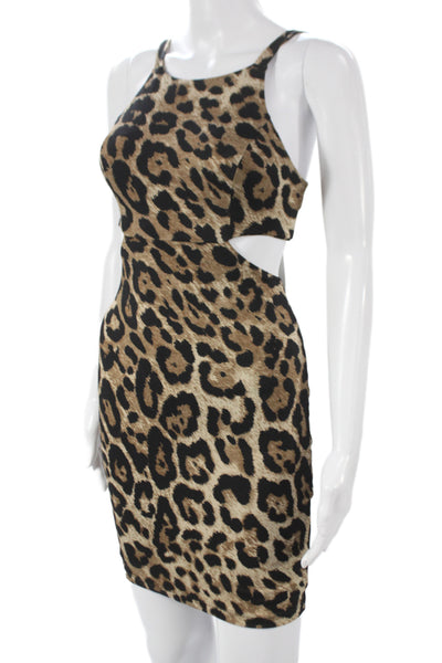 Nookie Beach Womens Halter Bodycon Animal Print Dress Beige Polyester Size S