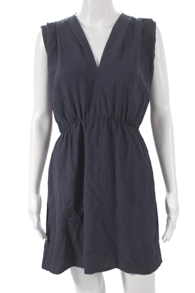 Myne Women Mini Blue Silk V-Neck Sleeveless Casual Short Dress Size 0