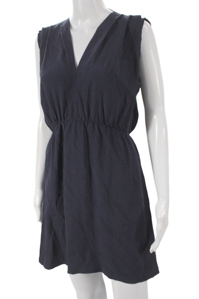 Myne Women Mini Blue Silk V-Neck Sleeveless Casual Short Dress Size 0