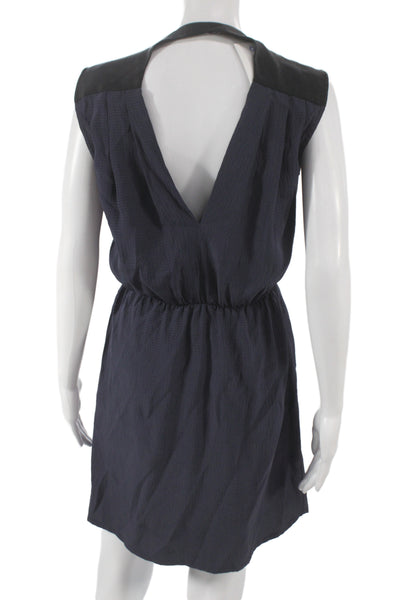 Myne Women Mini Blue Silk V-Neck Sleeveless Casual Short Dress Size 0