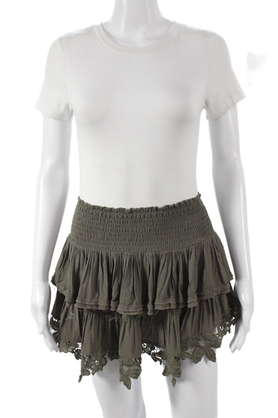 Muche Et Muchette Women Green Cotton Boho Mini Skirt Size S