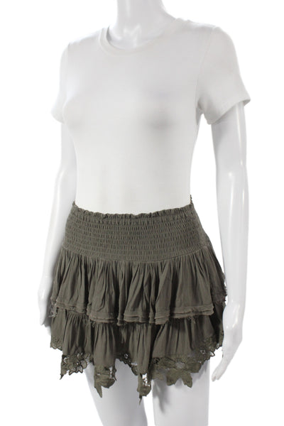 Muche Et Muchette Women Green Cotton Boho Mini Skirt Size S