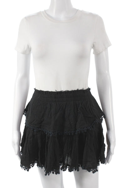 Love Shack Fancy Womens Mini Skirt Black 100% Cotton Boho Size 1