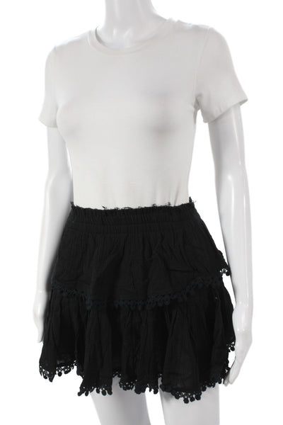Love Shack Fancy Womens Mini Skirt Black 100% Cotton Boho Size 1