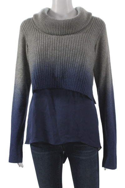 Elie Tahari Women Pullover Cowl Neck Ribbed Blue Ombre Long Sleeve Size M