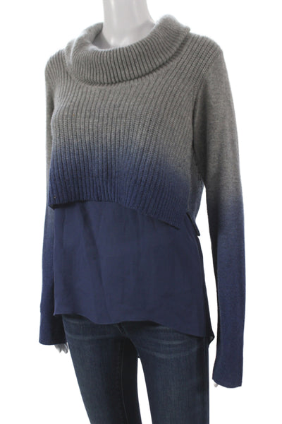 Elie Tahari Women Pullover Cowl Neck Ribbed Blue Ombre Long Sleeve Size M