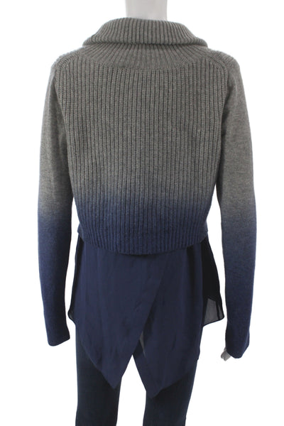 Elie Tahari Women Pullover Cowl Neck Ribbed Blue Ombre Long Sleeve Size M