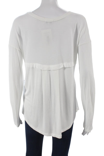 Splendid Women Basic White Long Sleeve Scoop Neck T-Shirt Size M