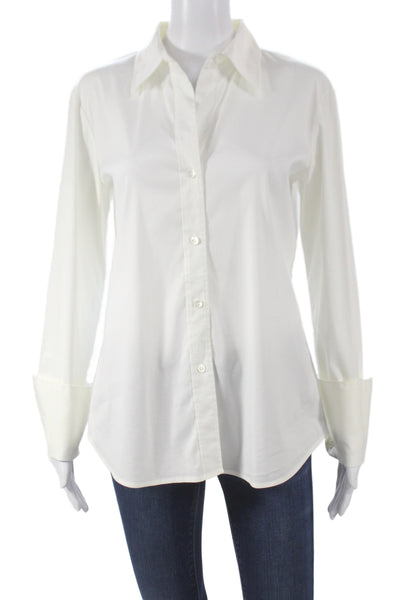 Theory Womens White Cotton Collared Long Sleeve Basic Button Up Size L