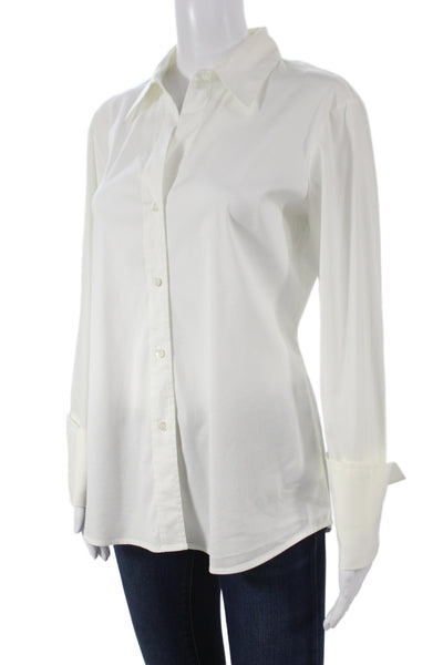 Theory Womens White Cotton Collared Long Sleeve Basic Button Up Size L