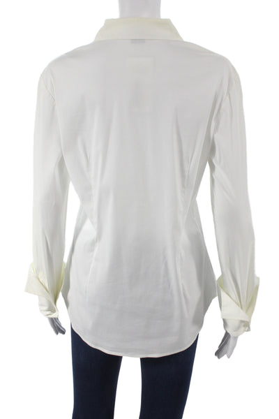 Theory Womens White Cotton Collared Long Sleeve Basic Button Up Size L
