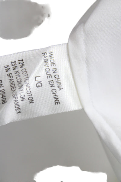 Theory Womens White Cotton Collared Long Sleeve Basic Button Up Size L