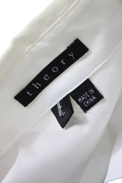 Theory Womens White Cotton Collared Long Sleeve Basic Button Up Size L