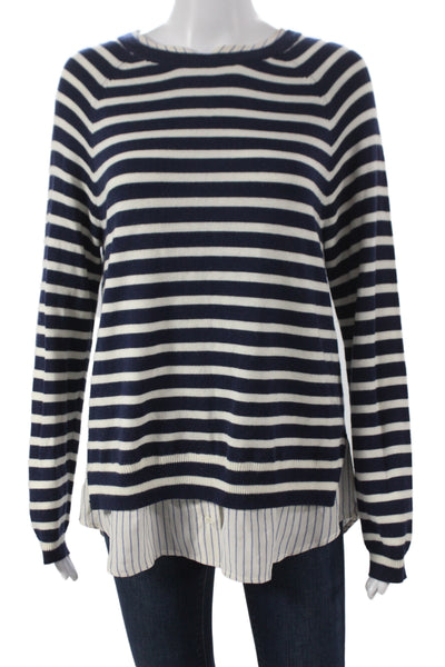 Joie Women Blue Striped Round Neck Pullover Sweater Long Sleeve Nautical Size M