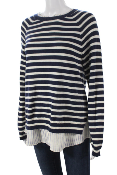 Joie Women Blue Striped Round Neck Pullover Sweater Long Sleeve Nautical Size M