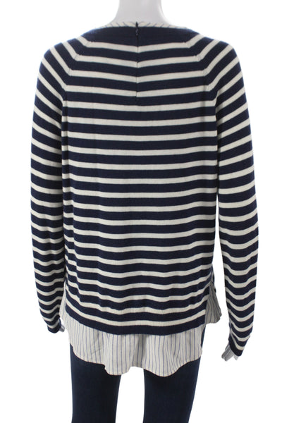 Joie Women Blue Striped Round Neck Pullover Sweater Long Sleeve Nautical Size M