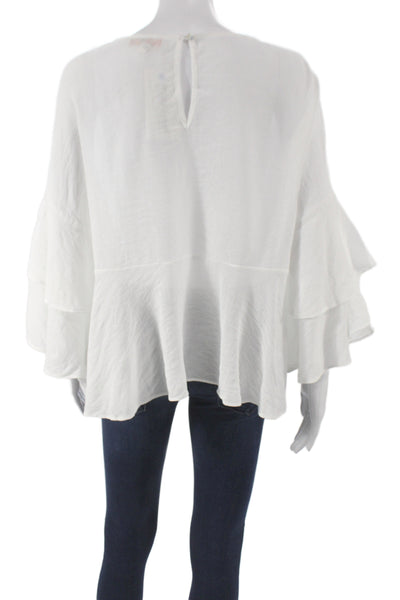 Eri + Ali Womens Boho Tunic White 3/4 Sleeve Round Neck Button Rayon Size M