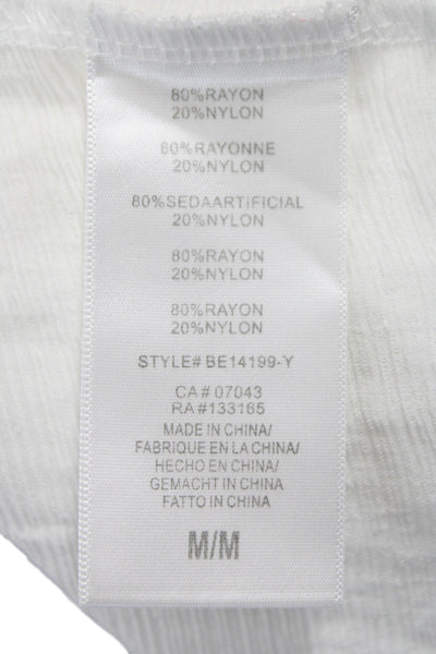 Eri + Ali Womens Boho Tunic White 3/4 Sleeve Round Neck Button Rayon Size M