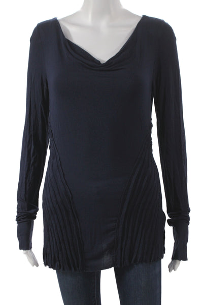 Bailey 44 Womens Cowl Neck Tunic Blue Long Sleeve Rayon Pullover Size M
