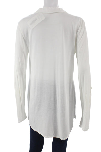 Splendid Women Tunic Blouse Collared Long Sleeve White Rayon Size L
